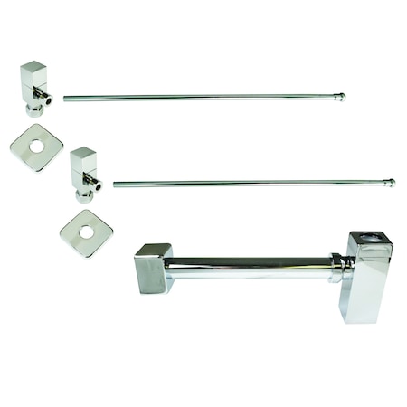 Westbrass Qubic 1/4-Turn Lavatory Supply Kit W/ Valves & Risers in Polished Nickel D1338QSL-05
